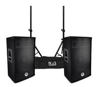 Paire d'enceintes Sono DJ BM SONIC BMS-12, Bass Reflex Trapézoïdal à 3 voies 12"/30cm - 2 x 600W, supports pieds et sacoche