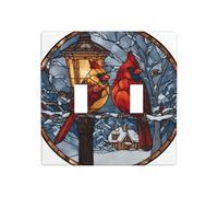 Paire d'interrupteurs à bascule en verre teinté avec motif oiseau sur arbres Rouge Taille standard 11,4 x 11,4 cm