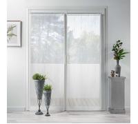 Paire droite passe tringle 2x70x200 cm voile sable fils chenille linahe blanc