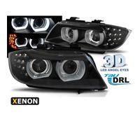 Paire feux phares BMW E90/E91 09-11 Xenon Angel Eyes Led DRL Noir - 33021960