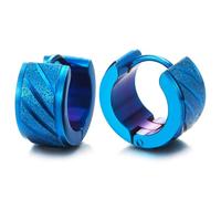 Paire Homme Femme Bleu Acier Rainurée Anneau Boucle d'oreille Charnière - Boucles d'oreilles Créoles - Satin Finition