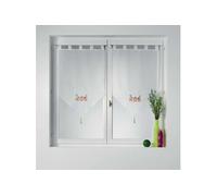 Voilage DOUCEUR D'INTERIEUR paire pompon passants 2 x 60 x 160 cm voile brode epinea