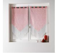 Paire pompon passants - CDaffaires - Voilage double imprimé/uni - 2 x 60 x 160 cm - Corail - Intérieur