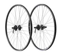 PAIRE ROUES 28"" VTC JANTE ALU DOUBLE PAROI NOIR FREIN PATIN + DISQUE MOYEU ALU BLOCAGE RAPIDE CASSETTE 7/8/9V