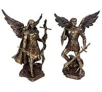Paire - Saint Michel et Gabriel Archange W/épée et Bouclier Nourriture sur Demon Statue Finition Bronze
