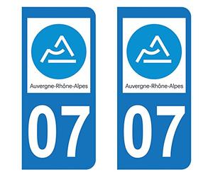 Paire Sticker immatriculation 07 - Nouveau logo Auvergne Rhône-Alpes
