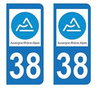 Paire Sticker immatriculation 38 - Nouveau logo Auvergne Rhône-Alpes