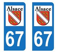 Paire Sticker immatriculation 67 - Bas Rhin