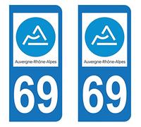 Paire Sticker immatriculation 69 - Nouveau logo Auvergne Rhône-Alpes