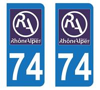 Paire Sticker immatriculation 74 - Logo Rhône Alpes