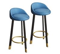Paire tabourets de Bar Silaire rembourré en Tissu avec Un Dossier Black Steel Jambes Kitchen Breakfast Barstool Counter (Bleu, 80 cm)