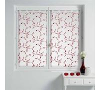 Douceur d'Intérieur, Paire de Voilages à Passants (2 x 60 x 120 Cm) Petite Fleur Blanc/Rouge, Voile Sablé Brodé