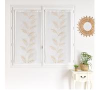 Paire voilages avec motif feuilles brodées Sable 45x120 cm