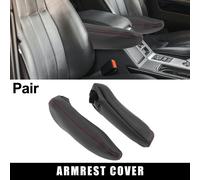 Paire Voiture Siège Accoudoir Housse Microfibre Cuir Noir Avec Ligne Rouge