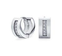 Paires De Boucles D'Oreilles En Zircon Cubique Cz La Mode K-Pop Hoop Huggie Earrings For Men For Women Argent Tone Stainless Steel