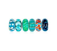 Paires De Breloques En Argent Sterling .925 Avec Cœur Translucide, Nuances De Bleu Aqua, Fleur En Verre De Murano, Perle Tourbillon, Pour Bracelet Européen Pour Femmes Ados