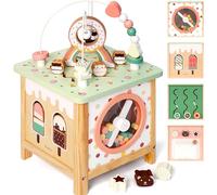 PairPear Grand cube de motricité 7 en 1 en bois Montessori - Jouet d'activité pour tout-petits - Jouet éducatif - 29 x 29 x 47 cm - Jouet en bois Montessori - Cadeau pour fille et garçon à partir de