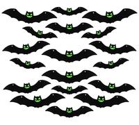 PaiTaiChan Lot de 18 chauves-souris d'Halloween à suspendre en plastique avec yeux brillants pour décorations d'Halloween, extérieur, cour, porche, cour, pelouse, intérieur