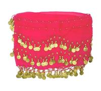 PAITOK Écharpe de hanche de danse orientale, ceinture de danse pour femmes avec 128 pièces d’or Écharpe de danseuse Costumes Jupe de danse enveloppante pour filles (Rouge rose)