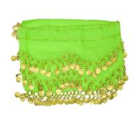 PAITOK Écharpe de hanche de danse orientale, ceinture de danse pour femmes avec 128 pièces d’or Écharpe de danseuse Costumes Jupe de danse enveloppante pour filles (Vert clair)