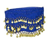 PAITOK Écharpe de hanche de danse orientale, ceinture de danse pour femmes avec 128 pièces d’or Écharpe de danseuse Costumes Jupe de danse enveloppante pour filles (Bleu royal)