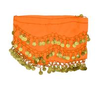 PAITOK Écharpe de hanche de danse orientale, ceinture de danse pour femmes avec 128 pièces d’or Écharpe de danseuse Costumes Jupe de danse enveloppante pour filles (Orange)