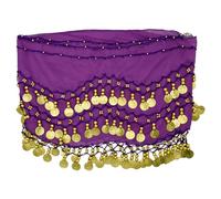 PAITOK Écharpe de hanche de danse orientale, ceinture de danse pour femmes avec 128 pièces d’or Écharpe de danseuse Costumes Jupe de danse enveloppante pour filles (Violet)