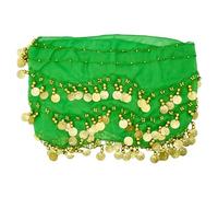 PAITOK Écharpe de hanche de danse orientale, ceinture de danse pour femmes avec 128 pièces d’or Écharpe de danseuse Costumes Jupe de danse enveloppante pour filles (Vert)