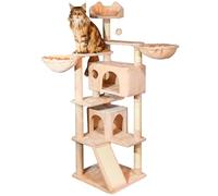 PAITSY Arbre a Chat, Griffoir pour Chat, 1 Perchoir, 2 Niches, 1 Hamac, Balles, Colonnes en Sisal, Peluche, Hauteur 165 cm, Beige, Garantie 5 Ans