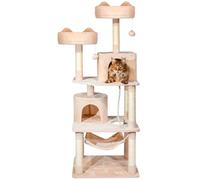 PAITSY Arbre a Chat, Griffoir pour Chat, 2 perchoirs, 2 niches, Hamac, Balles, Colonnes en Sisal, Peluche, Hauteur 158 cm, Beige, Garantie 5 Ans Paitsy