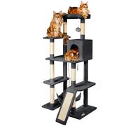 PAITSY Arbre a Chat XL, Griffoir pour Chat, Perchoir, Niche, Hamac, Balle, Colonnes en Sisal, Peluche, Hauteur 160 cm, Gris foncé, Garantie 5 Ans