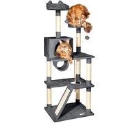 PAITSY Arbre a Chat XL, Griffoir pour Chat, Perchoirs, Niche, Hamac, Balles, Colonnes en Sisal, Peluche, Hauteur 150 cm, Gris foncé, Garantie 5 Ans