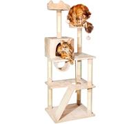 PAITSY Arbre a Chat XL, Griffoir pour Chat, Perchoirs, Niche, Hamac, Tunnel, Balles, Colonnes en Sisal, Peluche, Hauteur 150 cm, Beige, Garantie 5 Ans