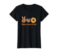 Paix, Amour et Automne T-Shirt Graphique avec Valeur, Femme, Noir, M
