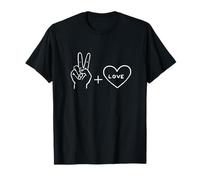 Paix ET Amour, Illustration en Forme de cœur et de Main, mème Hippie T-Shirt