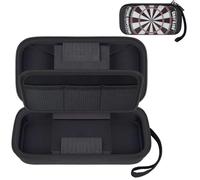 PAIYULE Étui pour 6 fléchettes à pointe souple ou en acier avec fentes en mousse rigide et poches pour pointes en plastique, tiges et ailettes et accessoires de fléchettes (boîte uniquement) - Noir