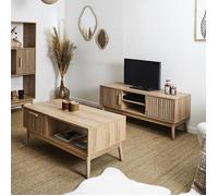 Altobuy Ensemble salon PAJAN – Effet bois avec tasseaux – Marron G