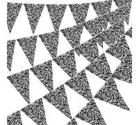 Pajean Fournitures de décoration de carnet de composition - 15 m blanc et noir - Carnet de composition sur le thème du drapeau triangulaire imprimé drapeau fanion bannière en papier serpentin pour