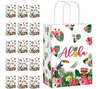 Pajean Lot de 16 sacs cadeaux hawaïens Luau en papier avec poignée pour bonbons, friandises, festival hawaïen, luau