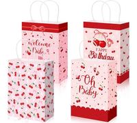 Pajean Lot de 24 sacs à friandises en papier avec inscription « She's The Cherry On Top » pour fête prénatale Rouge