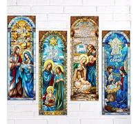 Pajean Lot de 4 bannières d'église de Noël pour mur de sanctuaire - 6 x 1,8 m - Bannières d'église de Noël avec versets religieux de la Bible à suspendre pour décoration de Noël