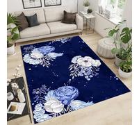 PAJEON Tapis de Décoration Fleurs Lumineuses d'encre Splash Bleu Foncé, 60 x 110 cm Entretien Facile Intérieur Moquette, Écologique Paillasson Intérieur - pour Chambre d'enfant