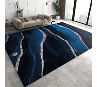PAJEON Tapis de Décoration Lignes étoilées De Luxe en Marbre Bleu Marine, 140 x 200 cm Tapis Moquette de Chambre à Poils Ras, Paillasson Intérieur - pour Chambre à Coucher de Salon