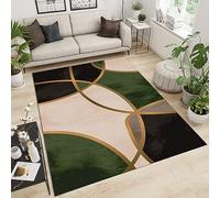 PAJEON Tapis de Design Art Géométrique Noir Vert émeraude, 120 x 170 cm Tapis avec Dos en Caoutchouc Antidérapant, Paillasson Intérieur - pour Décor de Sol de Chambre à Coucher de Salon