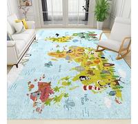 PAJEON Tapis de Design Carte du Monde Imprimée éducative pour Enfants, 120 x 170 cm Tapis avec Dos en Caoutchouc Antidérapant, Paillasson Intérieur - pour Décor de Sol de Chambre à Coucher de Salon