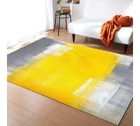 PAJEON Tapis de Design Texute d'art Abstrait Gris Et Jaune, 120 x 170 cm Tapis avec Dos en Caoutchouc Antidérapant, Paillasson Intérieur - pour Décor de Sol de Chambre à Coucher de Salon