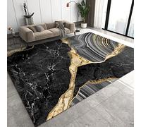 PAJEON Tapis de Enfant Dessin Au Trait Gris Marbre Or Noir De Luxe, 80 x 150 cm Tapis Moquette de Chambre à Poils Ras, Paillasson Intérieur - pour Chambre à Coucher de Salon