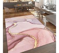 PAJEON Tapis de Enfant Fantaisie Mystique Rose Abstrait Doré, 80 x 150 cm Tapis Moquette de Chambre à Poils Ras, Paillasson Intérieur - pour Chambre à Coucher de Salon