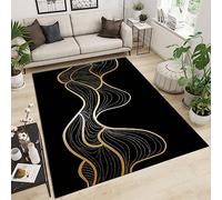 PAJEON Tapis de Enfant Ondulation De l'eau Dorée Abstraite Simple, 80 x 150 cm Tapis Moquette de Chambre à Poils Ras, Paillasson Intérieur - pour Chambre à Coucher de Salon