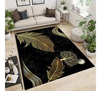 PAJEON Tapis de Salon Ligne De Feuille De Luxe Légère Noire Et Dorée, 160 x 230 cm Entretien Facile Intérieur Moquette, Écologique Paillasson Intérieur - pour Chambre d'enfant